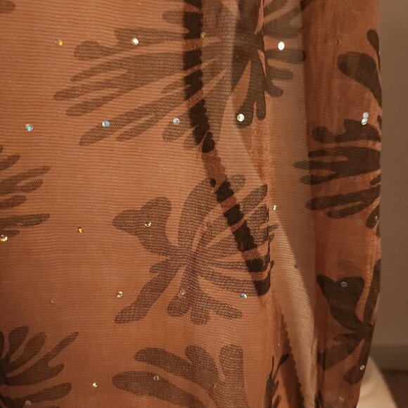 Elegant Copper Silk and Velvet Palm Print Scarf - Picture 3 of 8